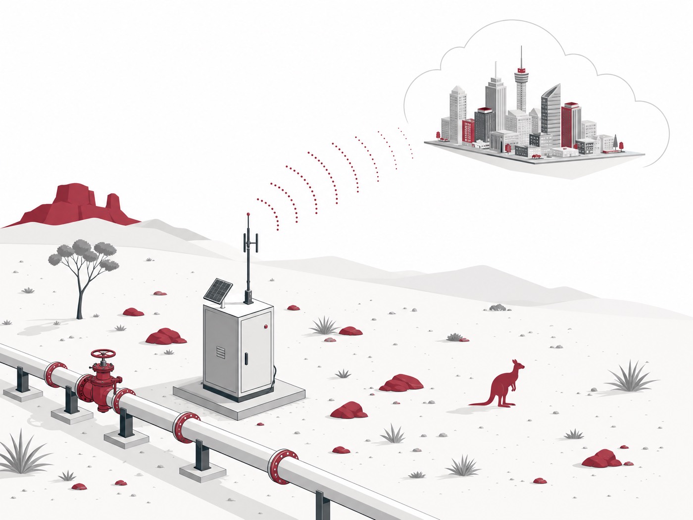 Illustration of a remote gas pipeline site with telemetry cabinet